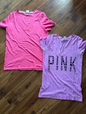 PINK Victoria's Secret Hot Pink & Lavender V‑Neck Tee Duo